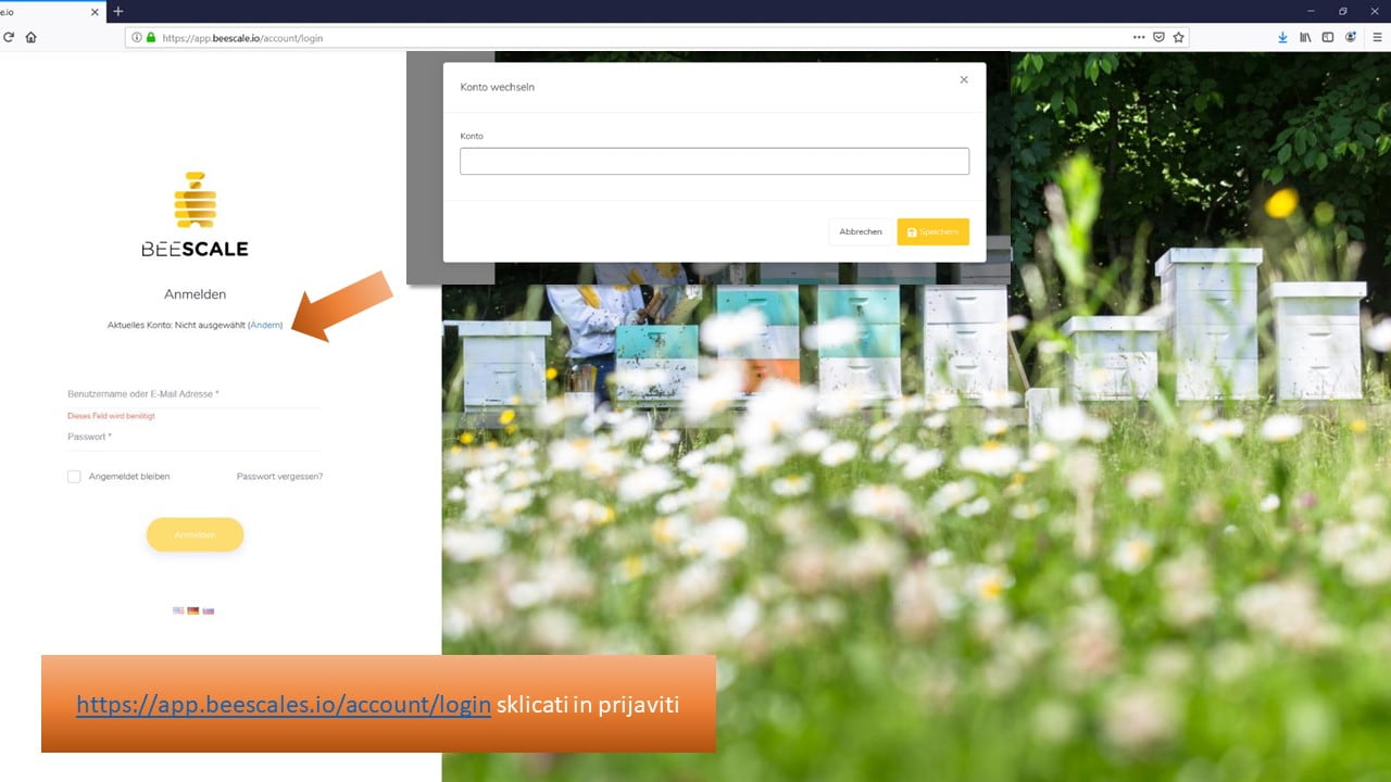 Anmeldung in dem Webportal von der Bienenstockwaage
